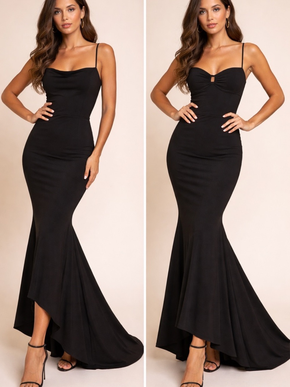 Emerald Sundae Black High-Low Mermaid Evening Gown